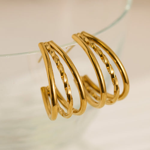 Narelle Waterproof Multi Band Oval C-Hoop Earrings