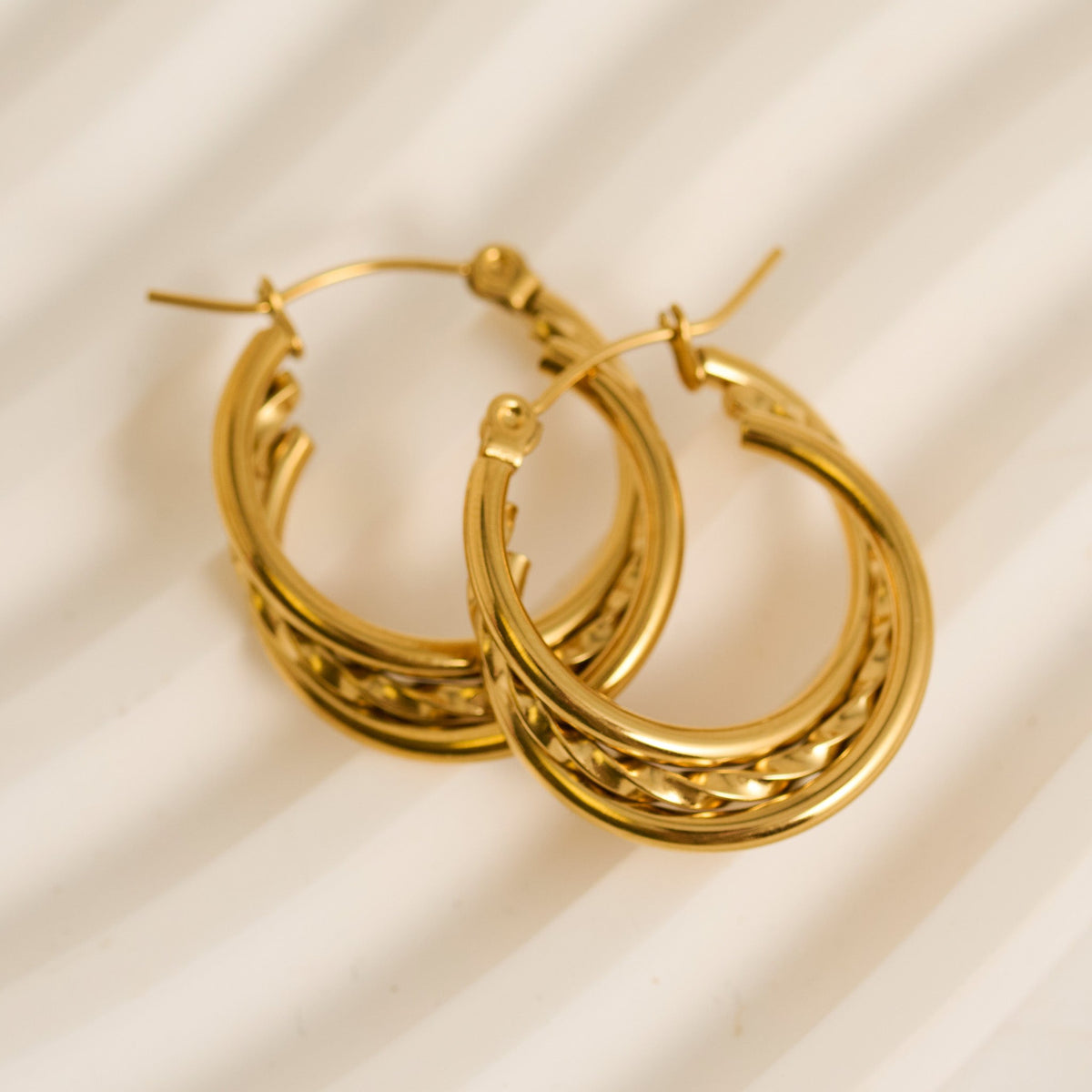 Narelle Waterproof Multi Band Twisted Hoop Earrings