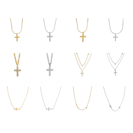 24 Piece Narelle Waterproof Dainty Cross Necklace Assortment