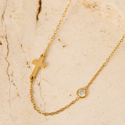 Narelle Waterproof Dainty Cross And Genuine Cubic Zirconia Necklace