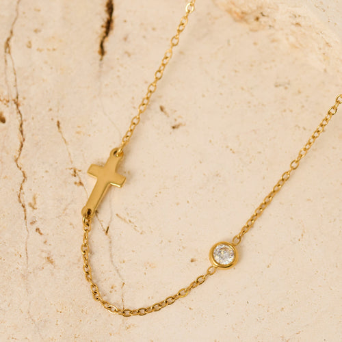 Narelle Waterproof Dainty Cross And Genuine Cubic Zirconia Necklace