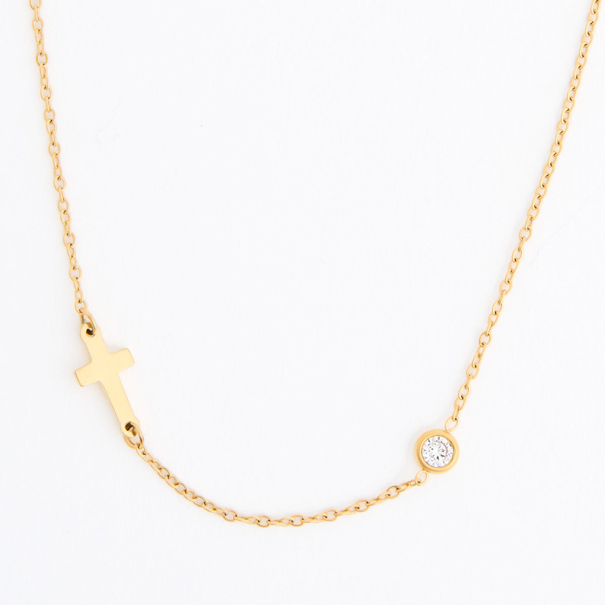 Narelle Waterproof Dainty Cross And Genuine Cubic Zirconia Necklace
