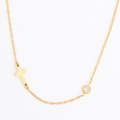 Narelle Waterproof Dainty Cross And Genuine Cubic Zirconia Necklace