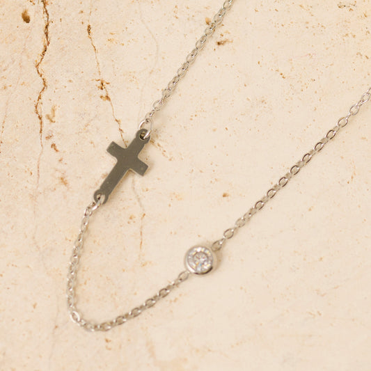 Narelle Waterproof Dainty Cross And Genuine Cubic Zirconia Necklace