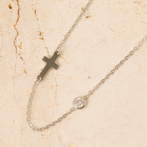 Narelle Waterproof Dainty Cross And Genuine Cubic Zirconia Necklace