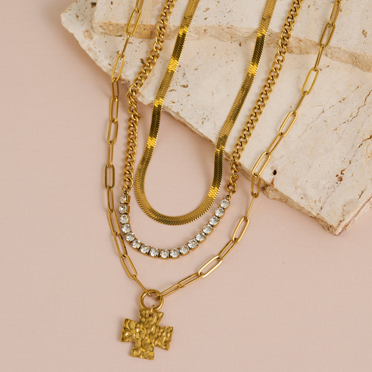Narelle Waterproof Layered Chunky Cross Pendant Necklace