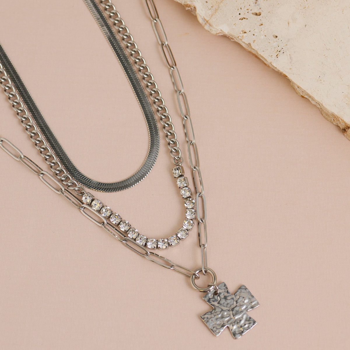 Narelle Waterproof Layered Chunky Cross Pendant Necklace