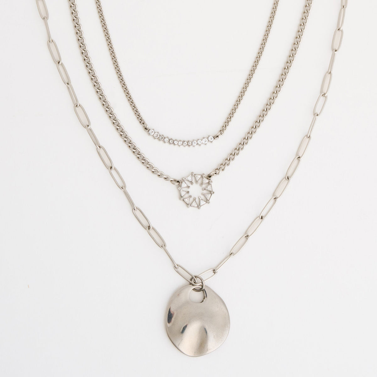 Narelle Waterproof Layered Double Row Genuine Cubic Zirconia Chunky Pendant Necklace