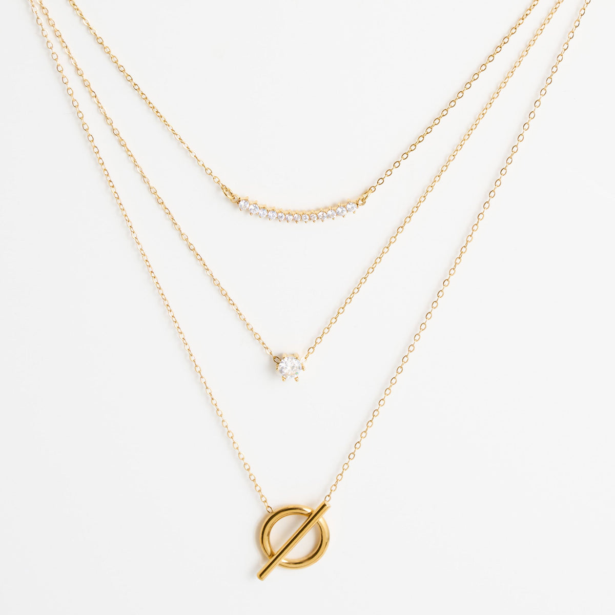 Narelle Waterproof Layered Genuine Cubic Zirconia Toggle Pendant Necklace
