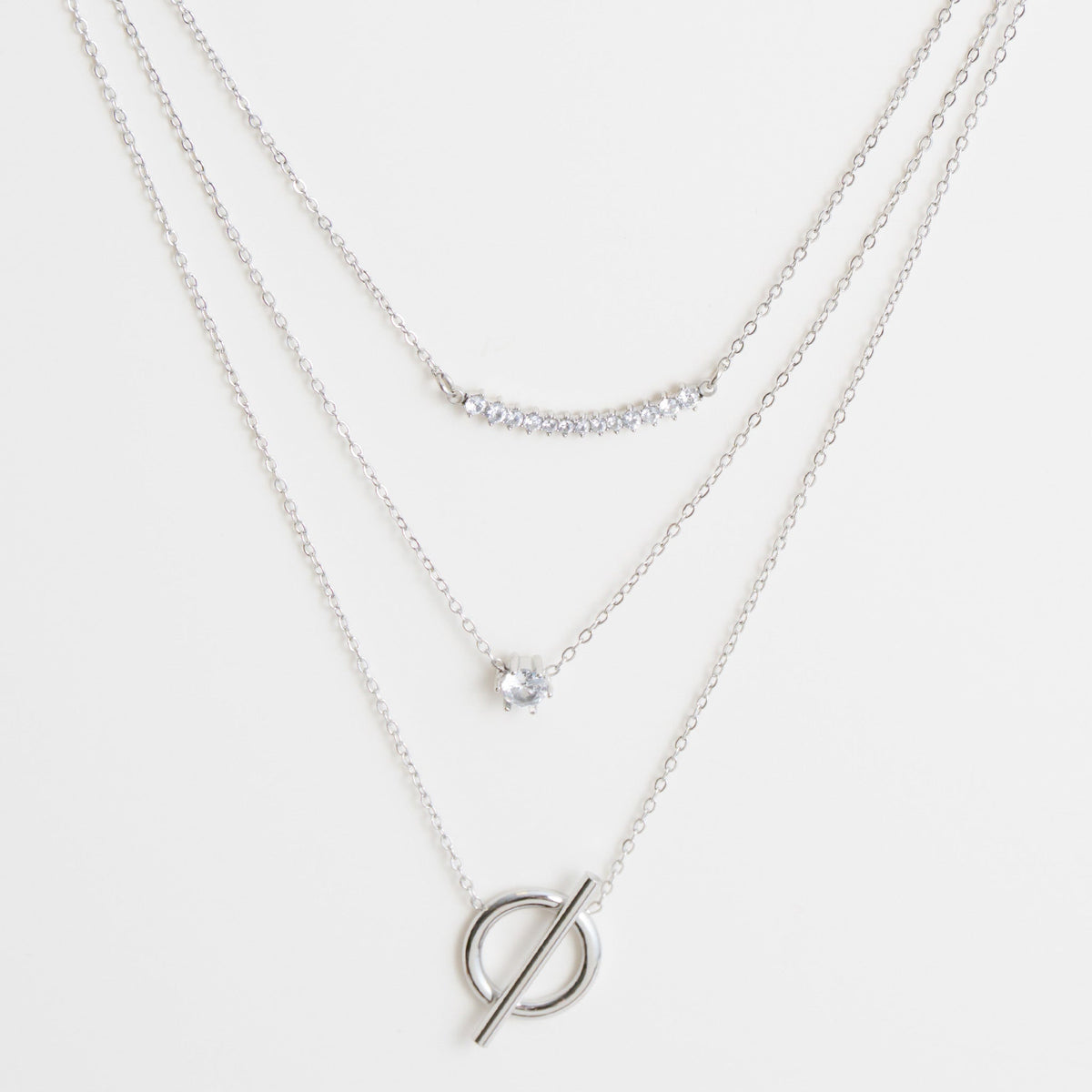 Narelle Waterproof Layered Genuine Cubic Zirconia Toggle Pendant Necklace