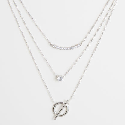 Narelle Waterproof Layered Genuine Cubic Zirconia Toggle Pendant Necklace