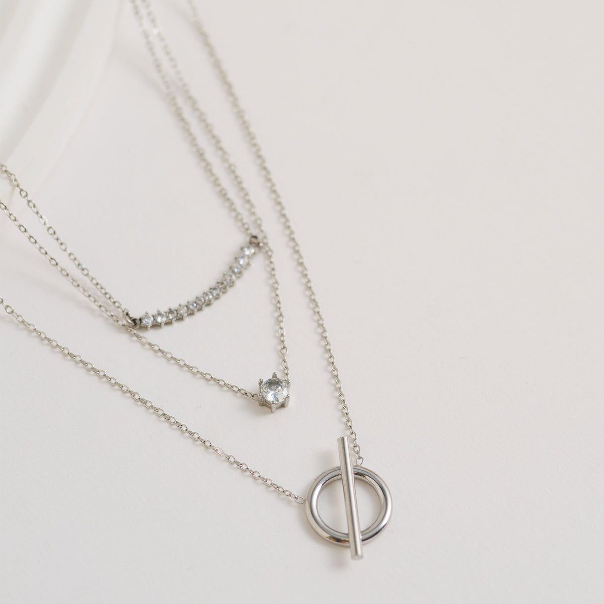 Narelle Waterproof Layered Genuine Cubic Zirconia Toggle Pendant Necklace