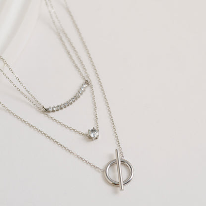 Narelle Waterproof Layered Genuine Cubic Zirconia Toggle Pendant Necklace