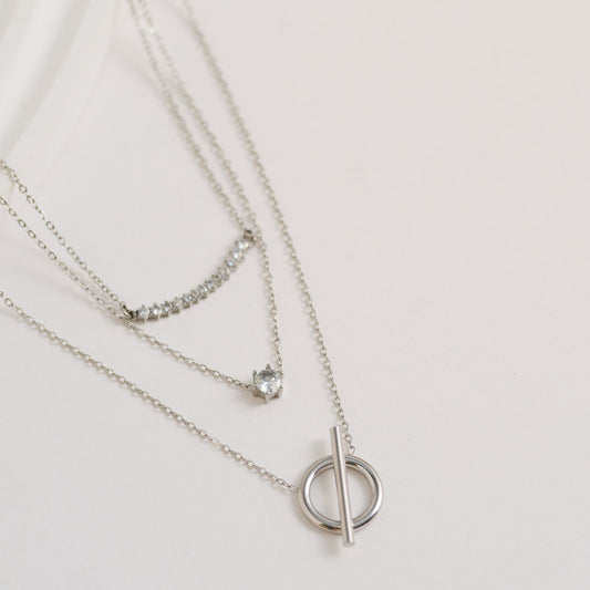 Narelle Waterproof Layered Genuine Cubic Zirconia Toggle Pendant Necklace