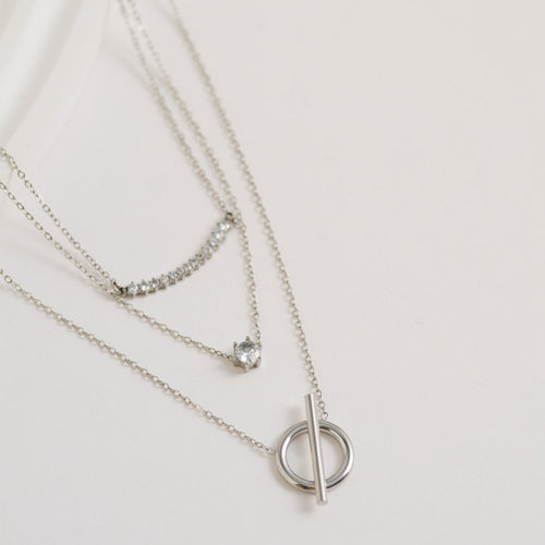 Narelle Waterproof Layered Genuine Cubic Zirconia Toggle Pendant Necklace
