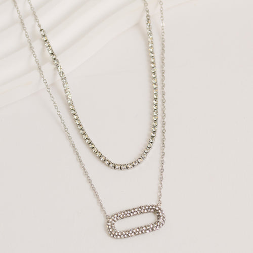 Narelle Waterproof Layered Double Row Pave Oval Pendant Necklace