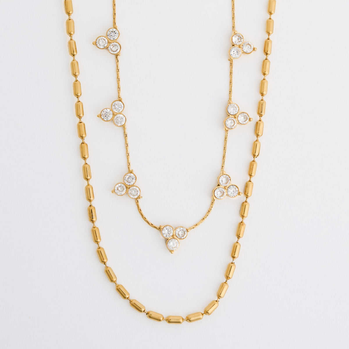 Narelle Waterproof Layered Double Row Trefoil Genuine Cubic Zirconia Necklace