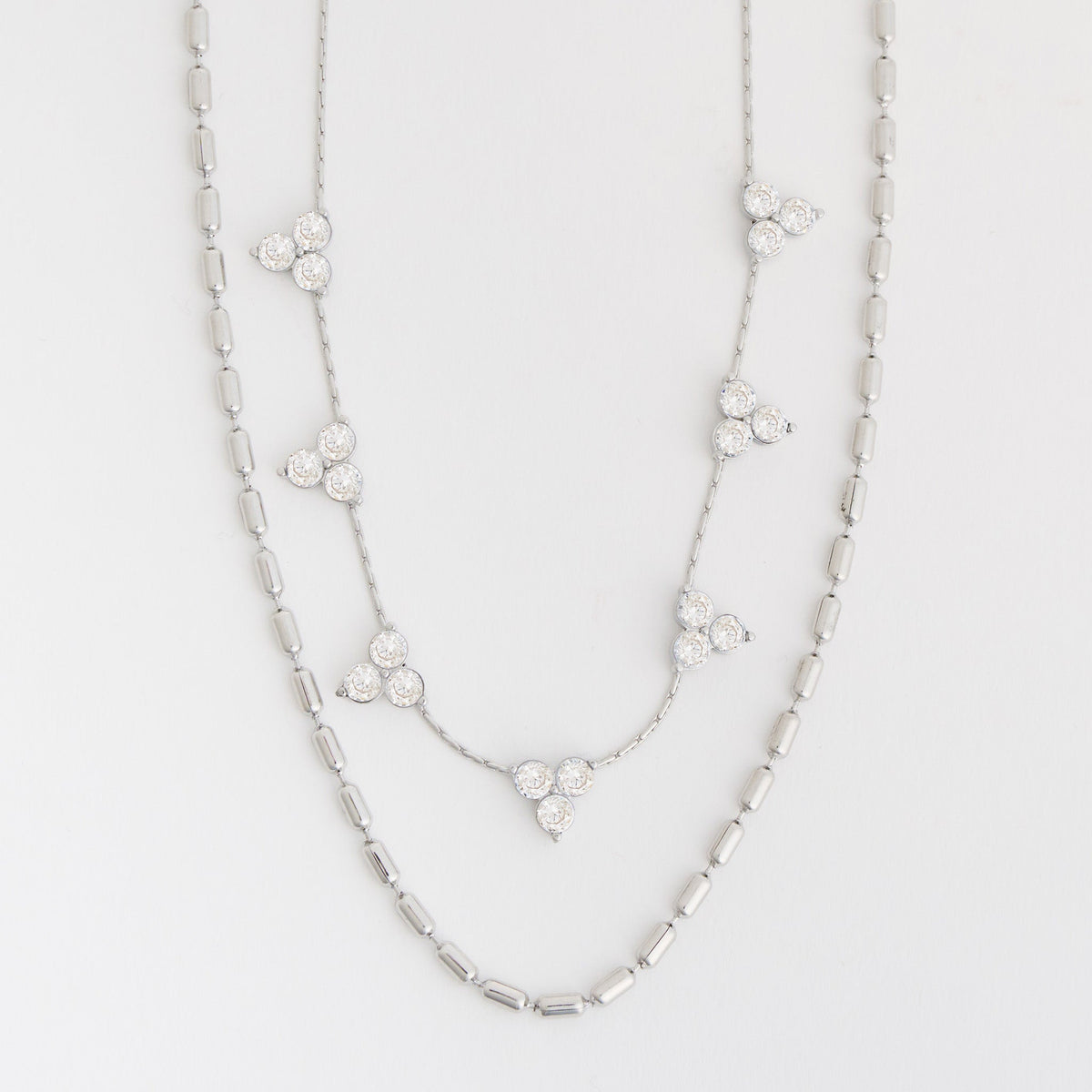Narelle Waterproof Layered Double Row Trefoil Genuine Cubic Zirconia Necklace