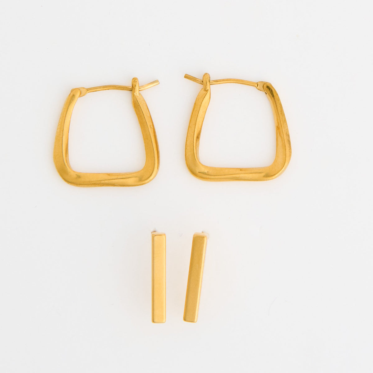 Narelle Waterproof Rounded Square Hoop and Bar Stud Earring Set