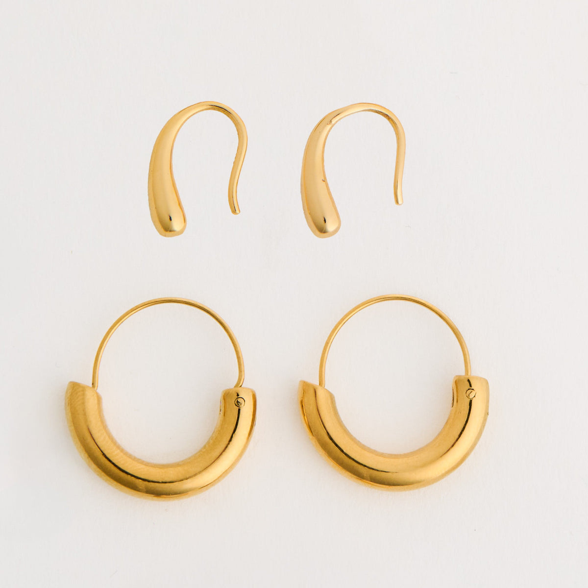 Narelle Waterproof Crescent Tube Hoop and Teardrop Drop Earring Set