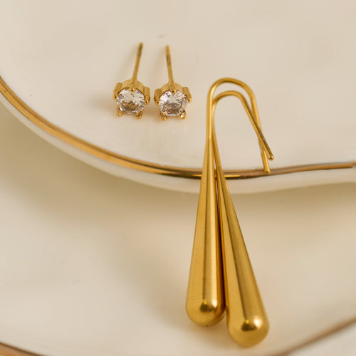 Narelle Waterproof Elongated Teardrop and Genuine Cubic Zirconia Stud Earring Set