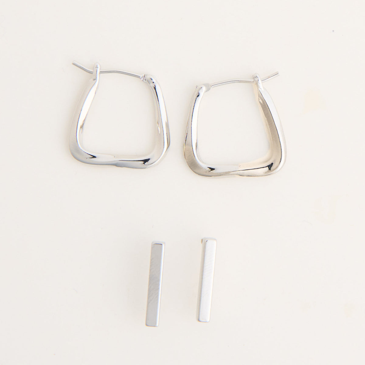 Narelle Waterproof Rounded Square Hoop and Bar Stud Earring Set