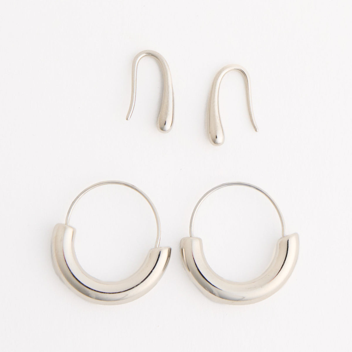 Narelle Waterproof Crescent Tube Hoop and Teardrop Drop Earring Set