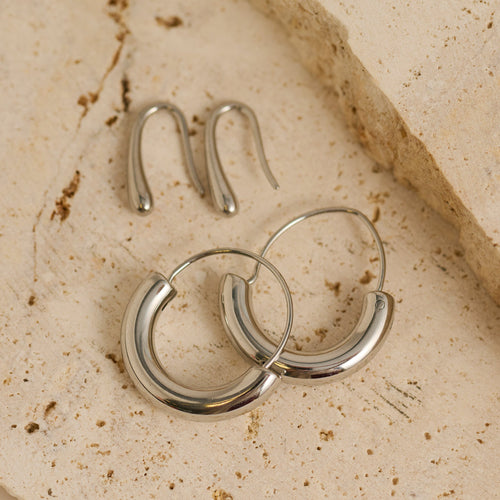 Narelle Waterproof Crescent Tube Hoop and Teardrop Drop Earring Set