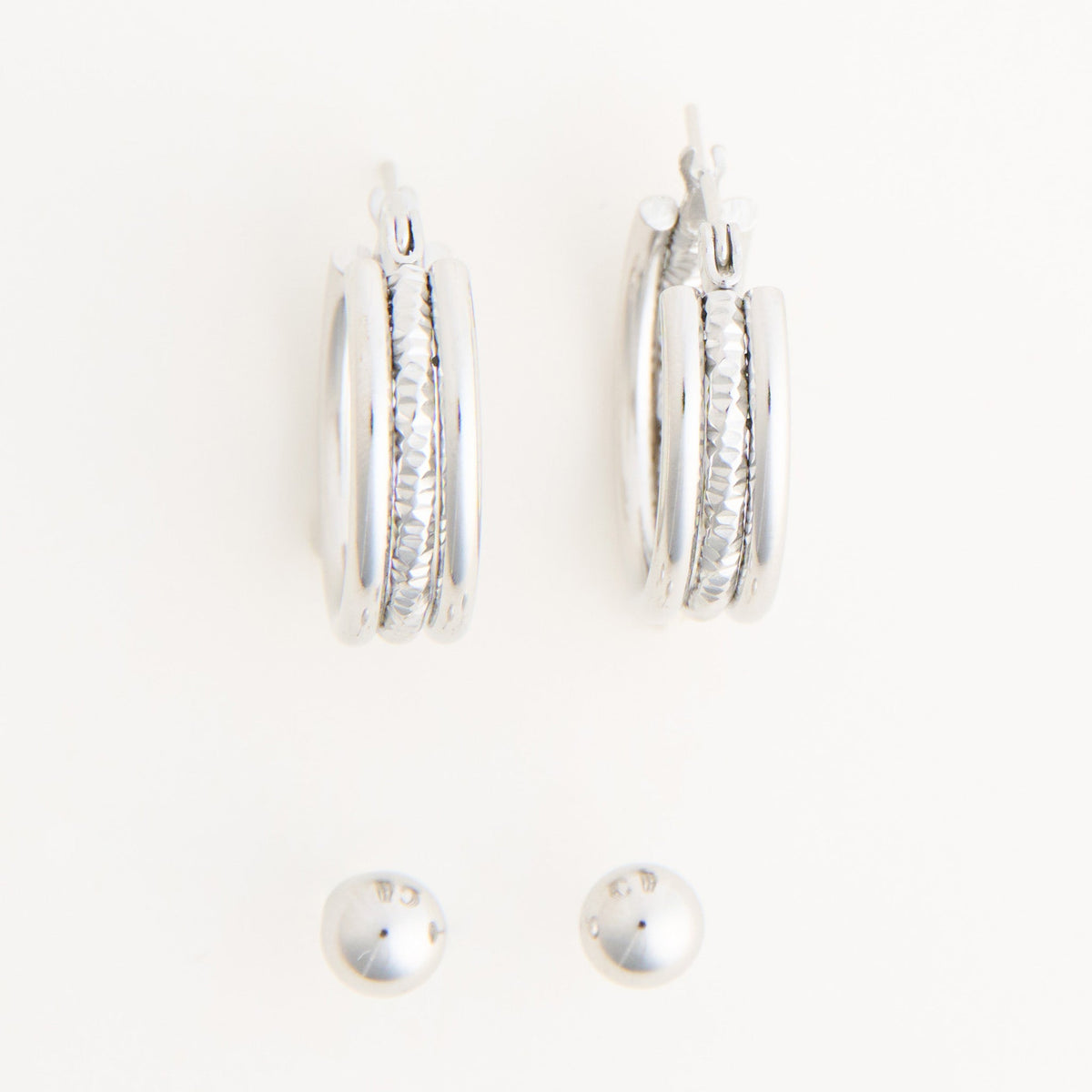 Narelle Waterproof Multi Band Huggie Hoop and Ball Stud Earring Set