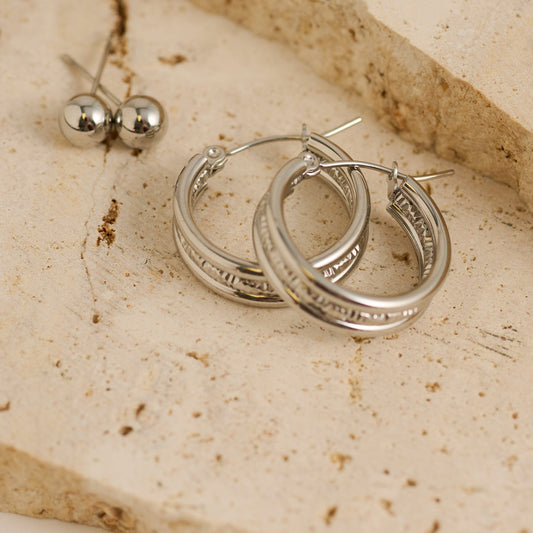 Narelle Waterproof Multi Band Huggie Hoop and Ball Stud Earring Set