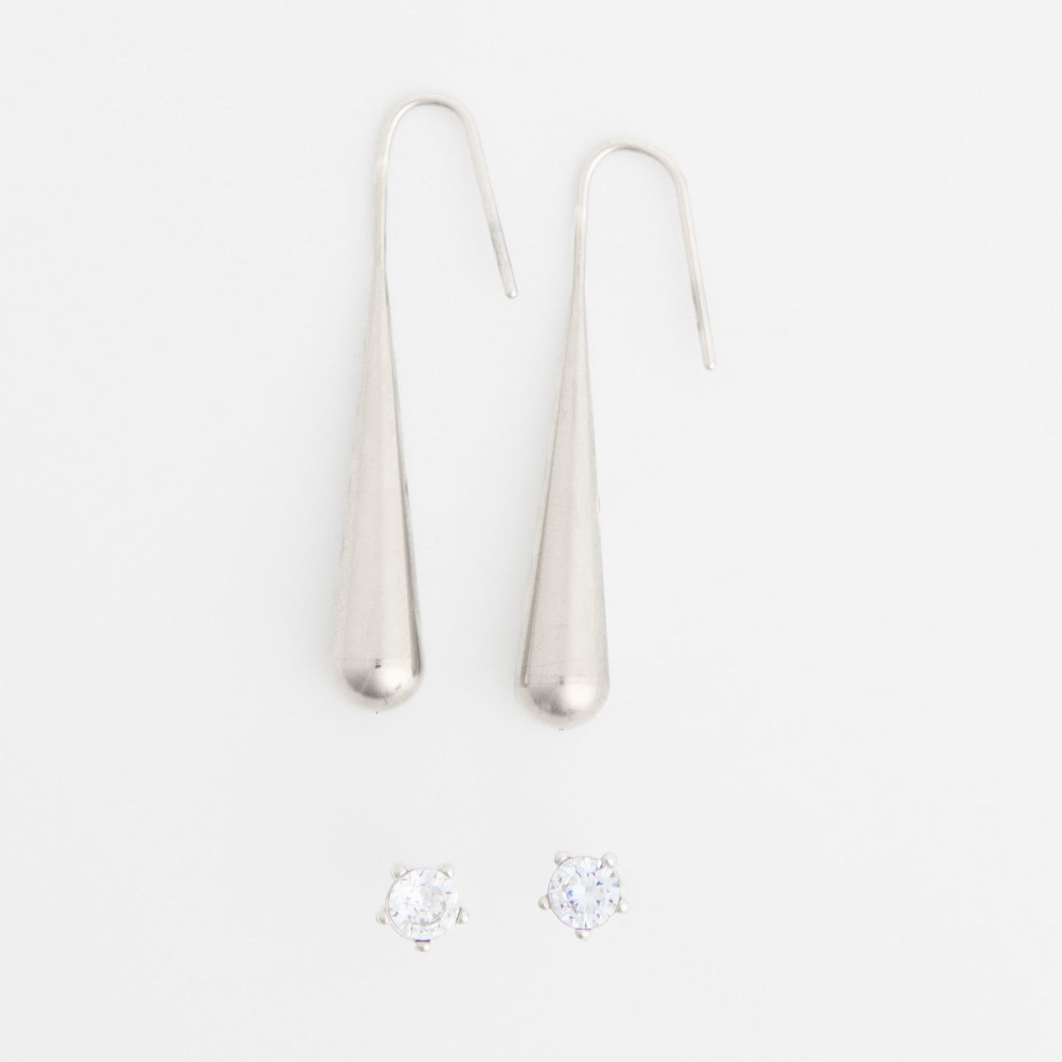 Narelle Waterproof Elongated Teardrop and Genuine Cubic Zirconia Stud Earring Set