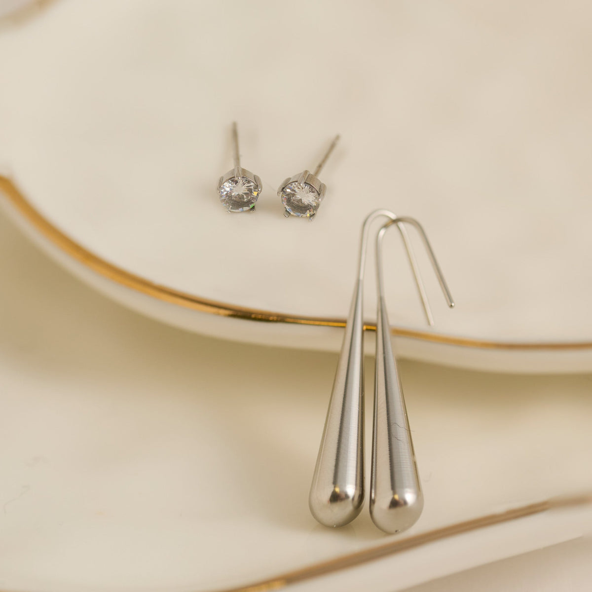 Narelle Waterproof Elongated Teardrop and Genuine Cubic Zirconia Stud Earring Set