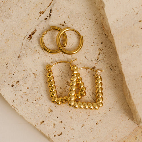 Narelle Waterproof Twisted Square Hoop and Huggie Hoop Earring Set