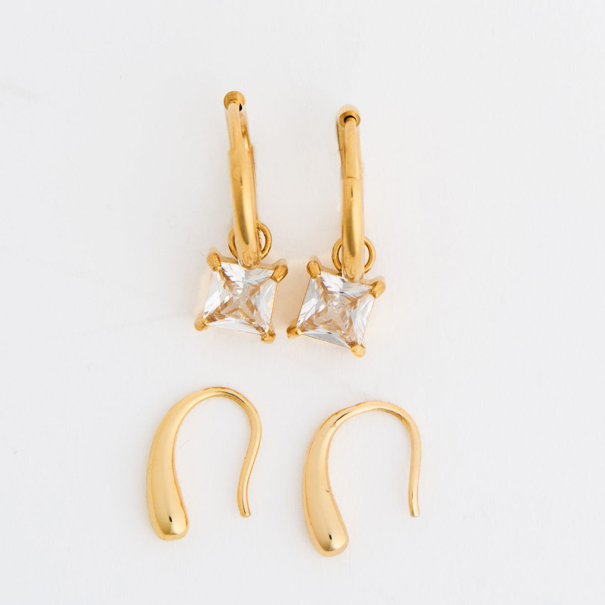 Narelle Waterproof Genuine Cubic Zirconia Hoop and Teardrop Drop Earring Set