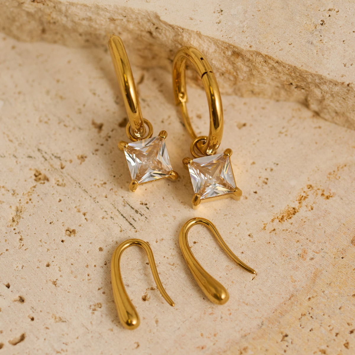 Narelle Waterproof Genuine Cubic Zirconia Hoop and Teardrop Drop Earring Set
