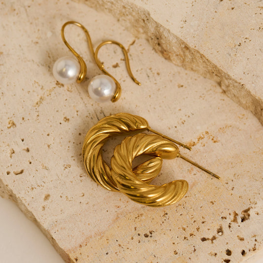 Narelle Waterproof Twisted C-Hoop and Pearl Drop Earring Set