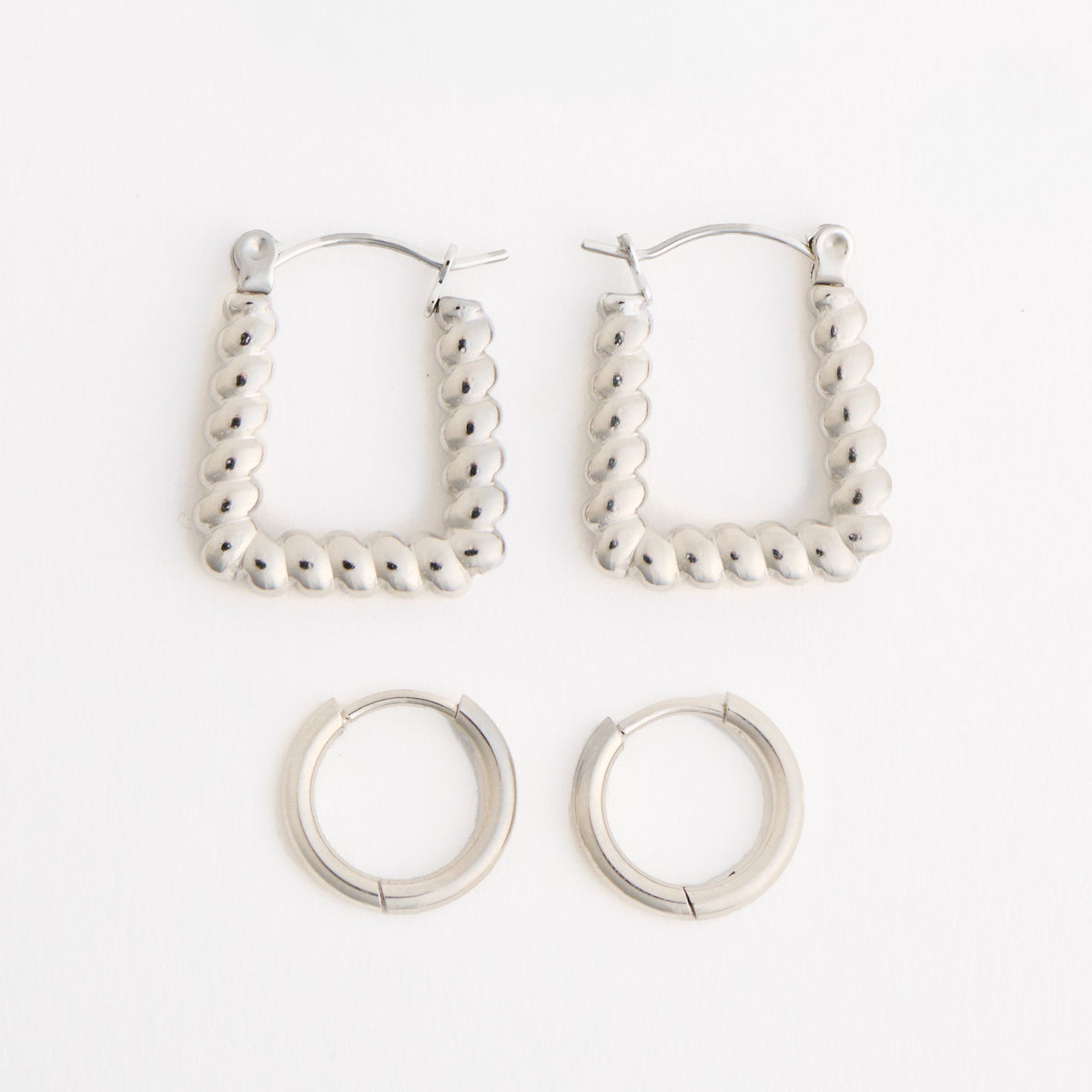 Narelle Waterproof Twisted Square Hoop and Huggie Hoop Earring Set