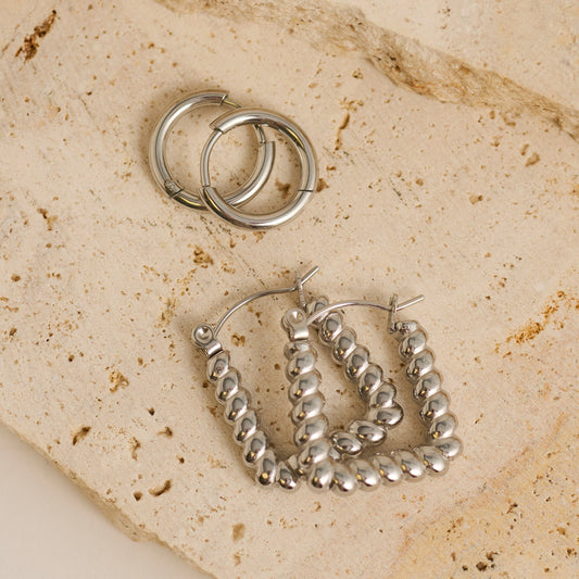 Narelle Waterproof Twisted Square Hoop and Huggie Hoop Earring Set
