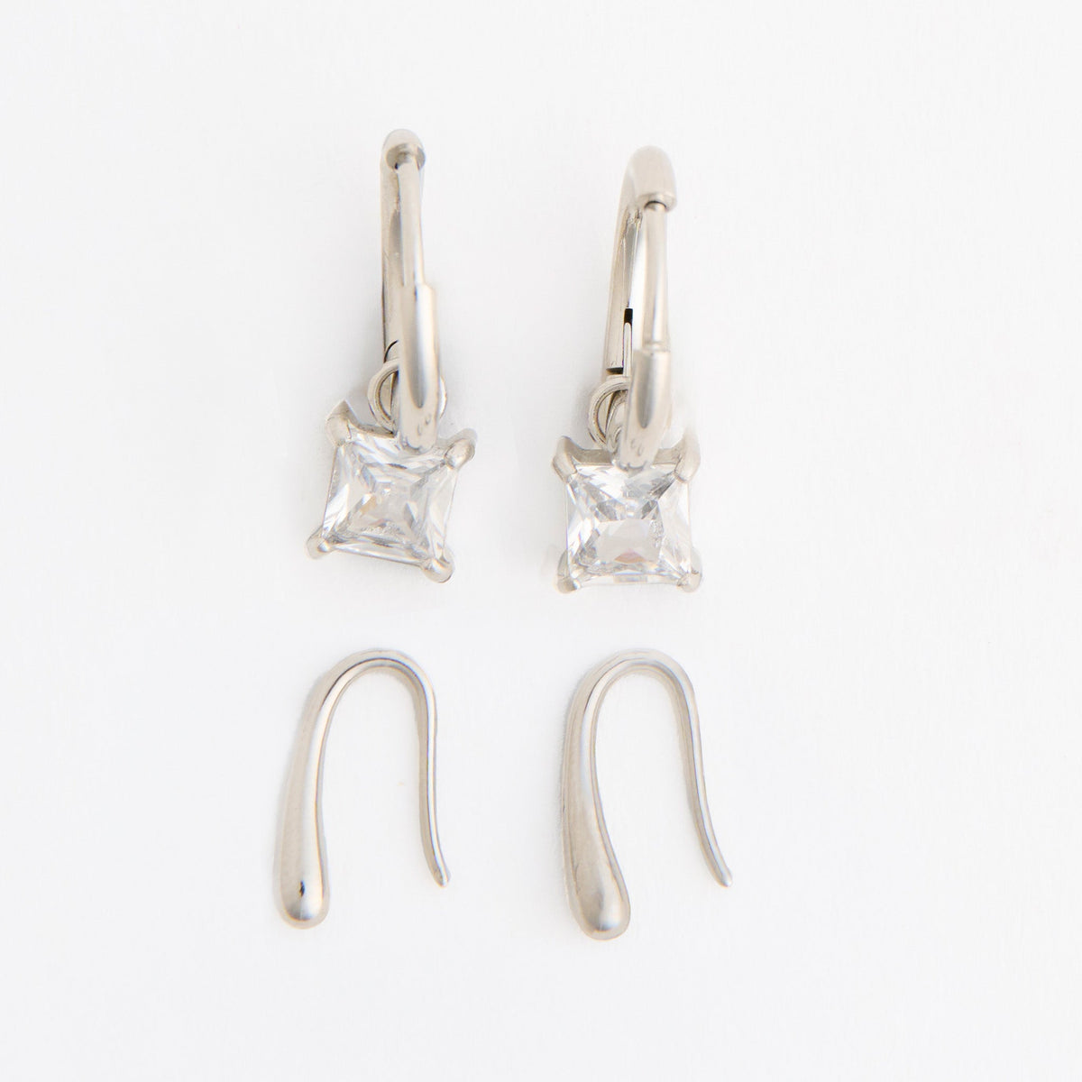 Narelle Waterproof Genuine Cubic Zirconia Hoop and Teardrop Drop Earring Set