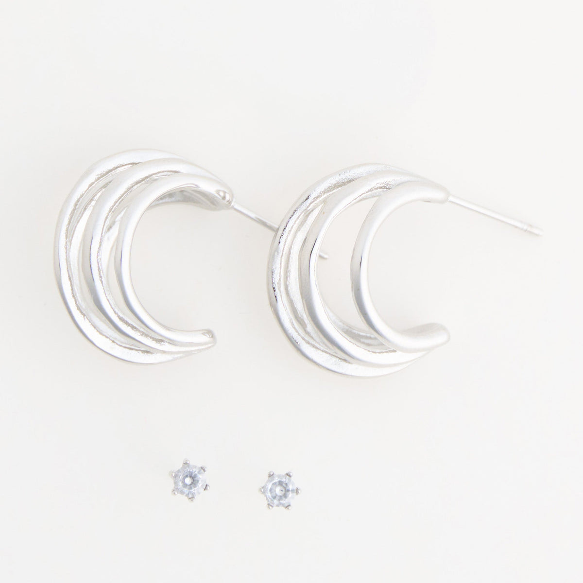 Narelle Waterproof Sculptural Hoop and Genuine Cubic Zirconia Stud Earring Set