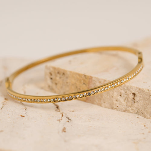 Narelle Waterproof Slim Hinged Bangle Round Crystal Bracelet