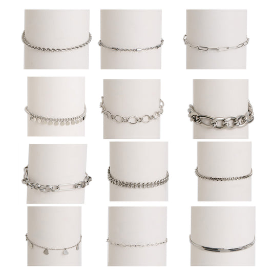 24 Piece Narelle Waterproof Silver Dainty Bracelet Assortment