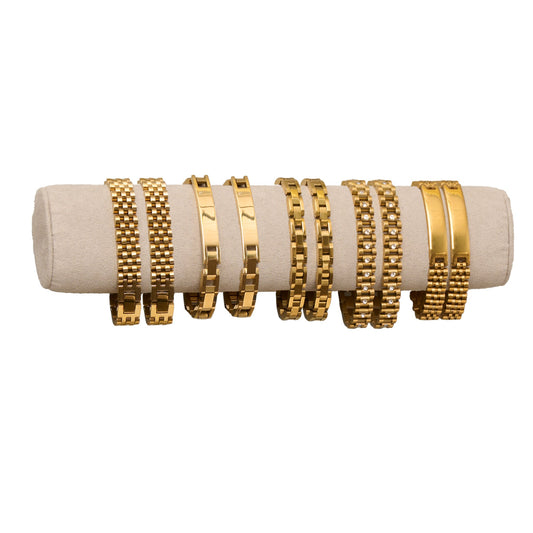 10 Piece Gold Chunky Watch Band Bracelet Unit with Display