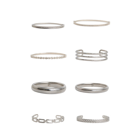 16 Piece Narelle Waterproof Silver Bangle Bracelet Assortment