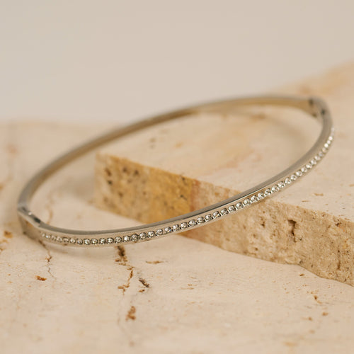 Narelle Waterproof Slim Hinged Bangle Round Crystal Bracelet