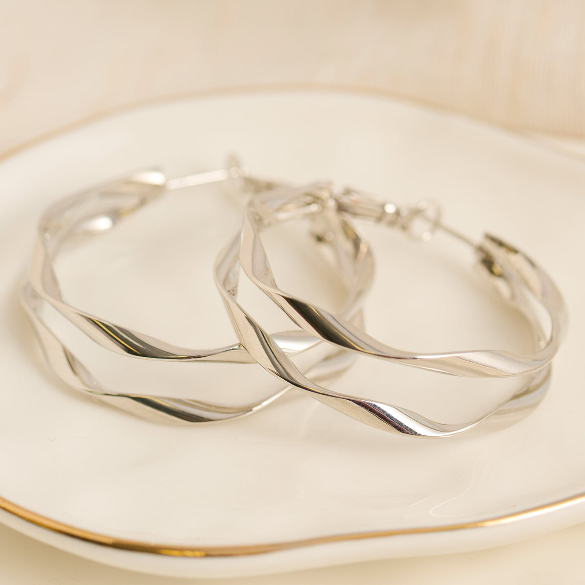 Oversized Split Twisted Open C-Hoop Earrings