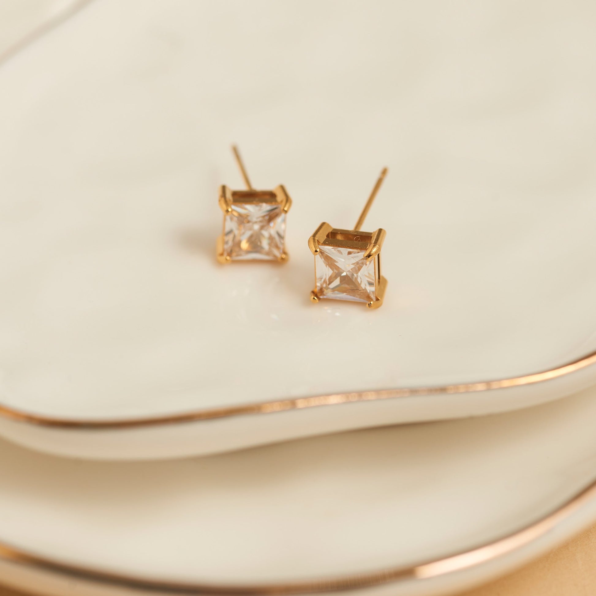 Narelle Waterproof 6mm Square Cubic Zirconia Stud Earrings