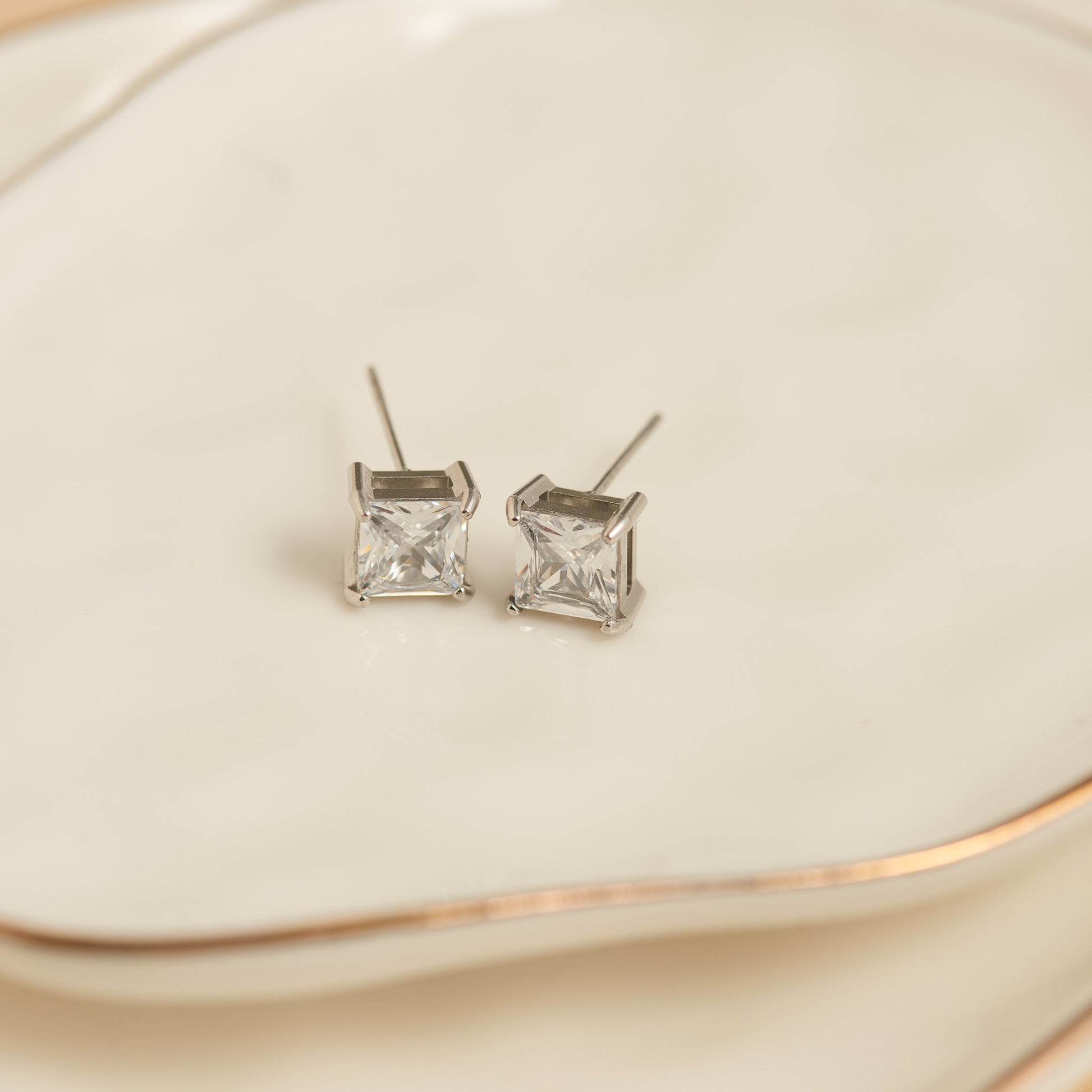 Narelle Waterproof 6mm Square Cubic Zirconia Stud Earrings