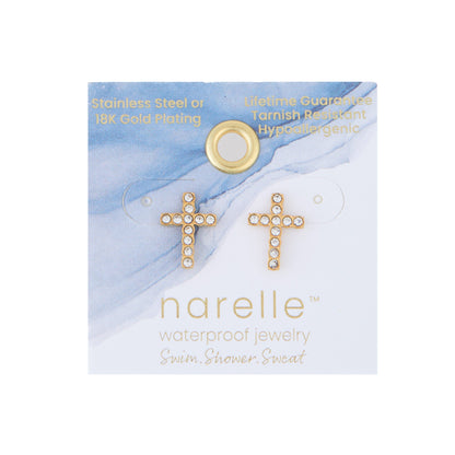 Narelle Waterproof Pave Cross Stud Earrings
