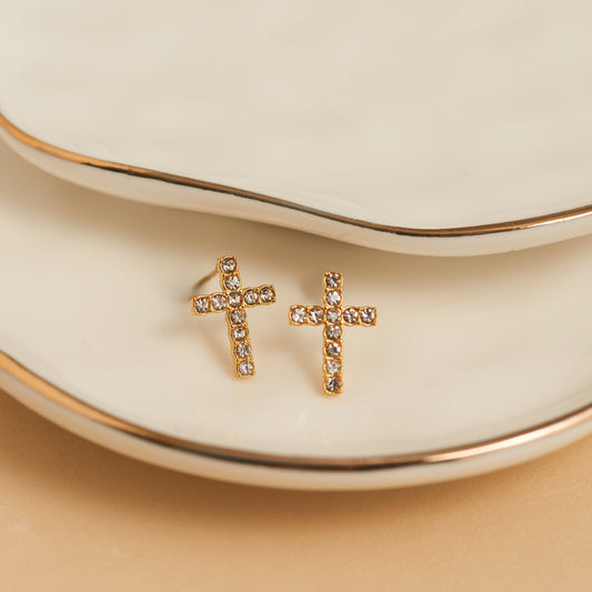 Narelle Waterproof Pave Cross Stud Earrings